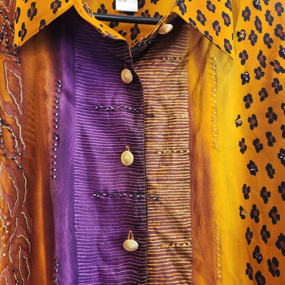 Diane Gilman NWT 100% Silk Blouse Leopard Print Beaded - Picture 5 of 9